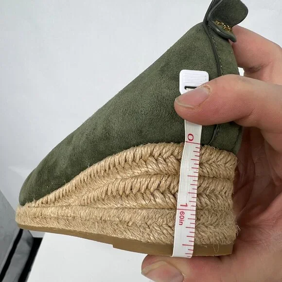Tory Burch Heather Espadrille Ankle Wrap Wedge Leccio Green Suede - Picture 11 of 12